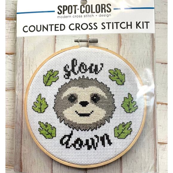 New Spot Colors Counted Cross-stitch kit “Slow Down” Sloth - Picture 1 of 1